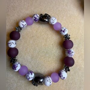 Purple and White Beaded Bracelet